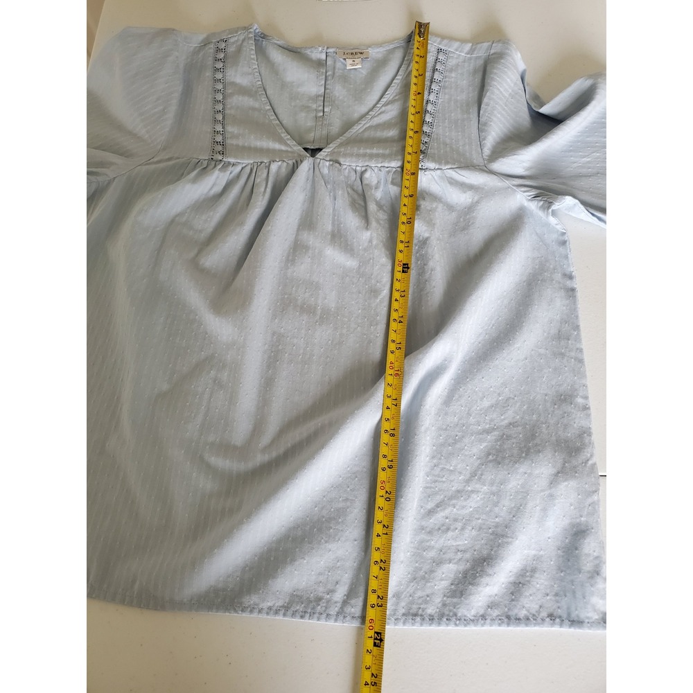 J. Crew Peasant Top Blue Long Sleeve Blousan Sleeve Embroidered Womens Small - Picture 10 of 11